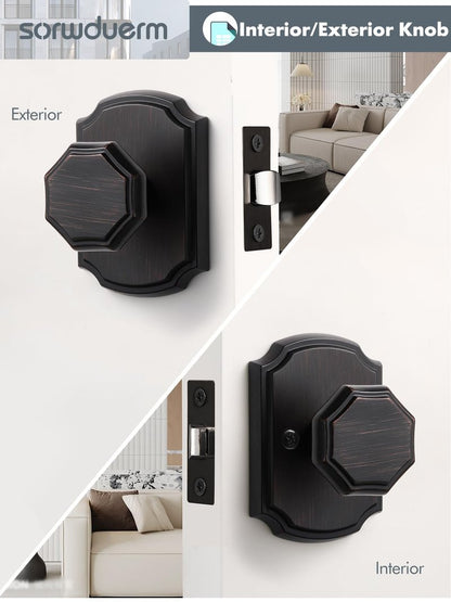 SORWDUERM 1 Pack Oil Rubbed Bronze Knobs Passage Door Knobs Interior Door Knob for Hall and Closet,Zinc Alloy