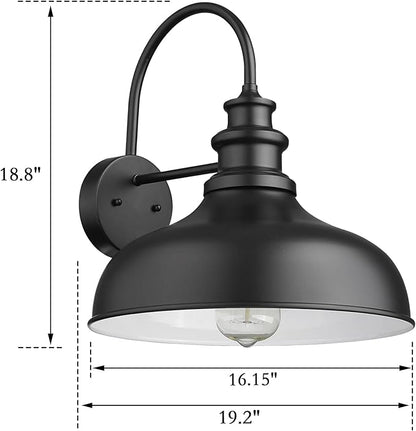 Bestshared Large Farmhouse Barn Lights 16 Inch Dome Outdoor Wall Lighting Fixture Industrial Wall Sconces Exterior Mount Lantern Light for Porch, Entryway, Garage(2Pack, Black+White)