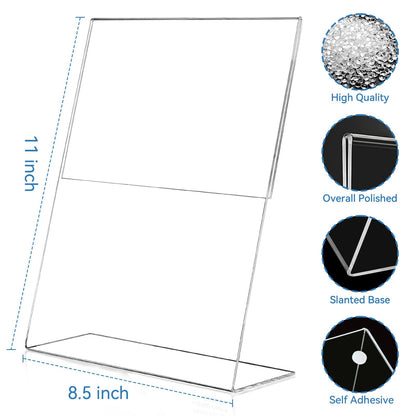 EHWINE 12 Pack Acrylic Sign Holder 8.5 x 11, L Shape Clear Plastic Display Stand, Slanted Back Picture Frame Menu Flyer Paper Display Stand up Table Top Sign Holders for Restaurant, Office and School