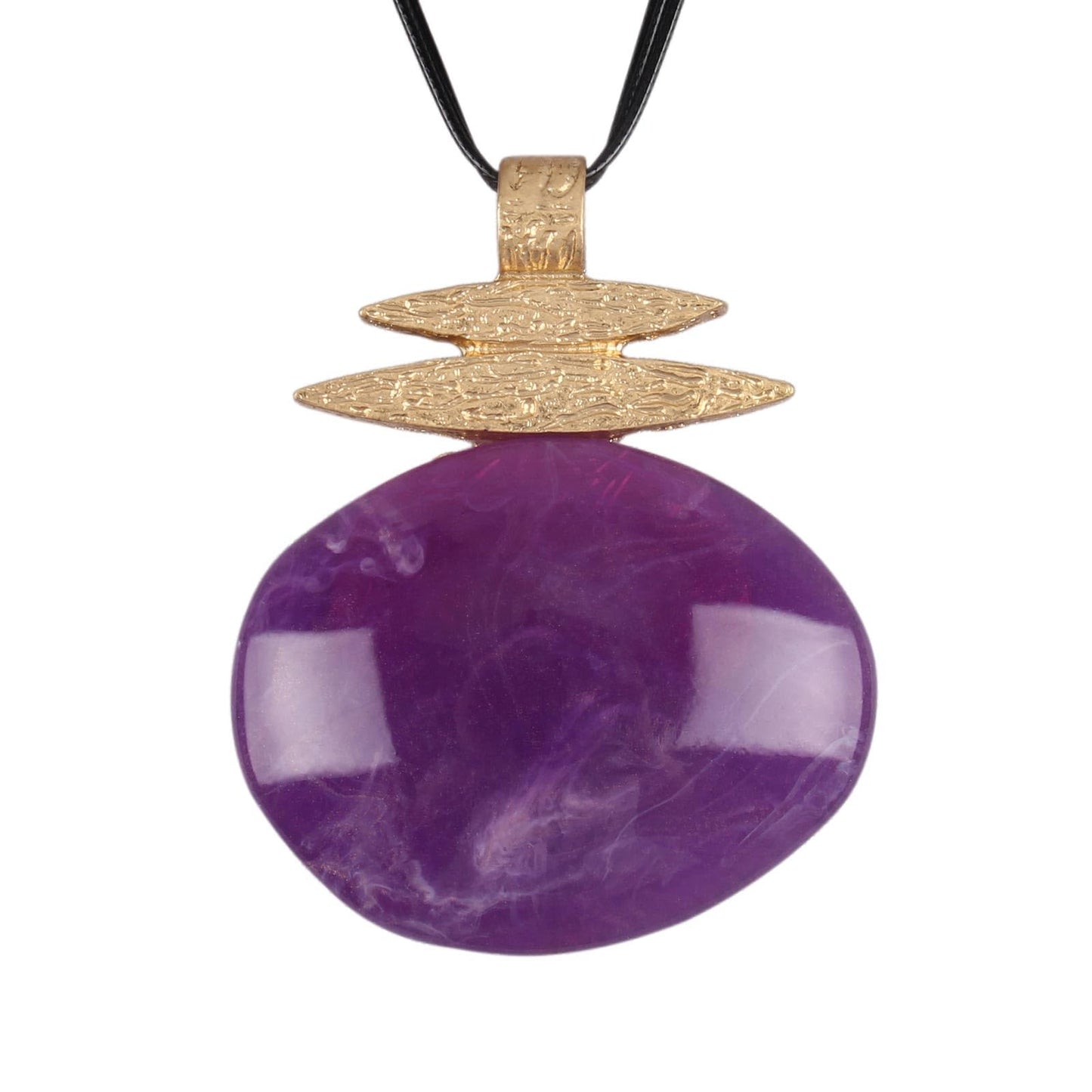 Jeniiahua Boho Necklaces for Women Leather Bohemian Chunky Vintage Long Necklace with Large Purple Irregular Pendant