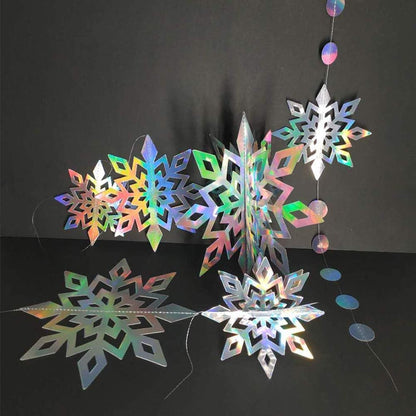 Cheerland Winter Wonderland Decorations Iridescent Snowflakes Garland Holographic 3D Snowflake Streamers for Winter Onederland Birthday Party Decoration Backdrop Office Janurary Party Indoor Supplies