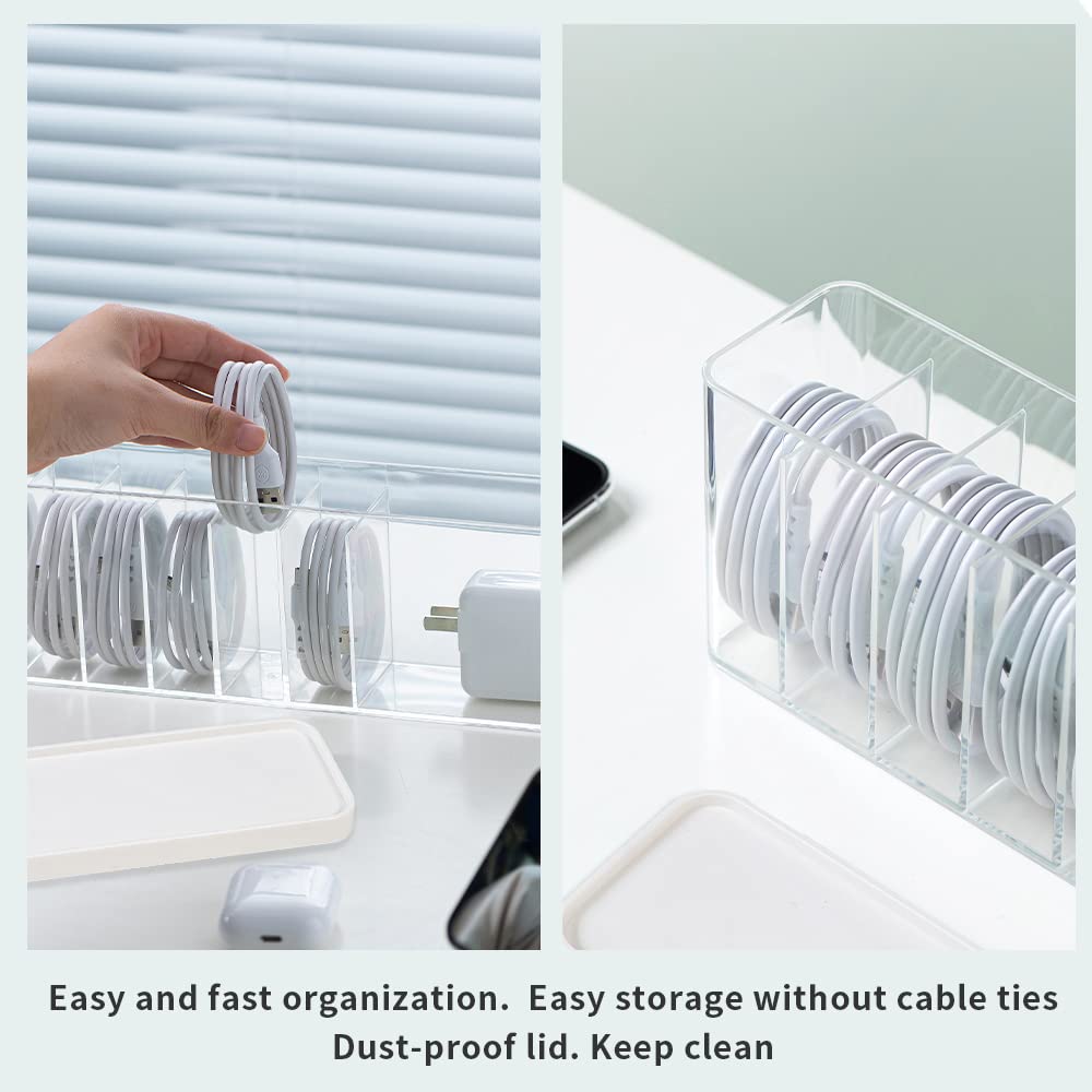 Nkocvew Charger Cable Cord Storage Organizer Box - 2 Pack With Lid - Easy Storage Without Cable Ties