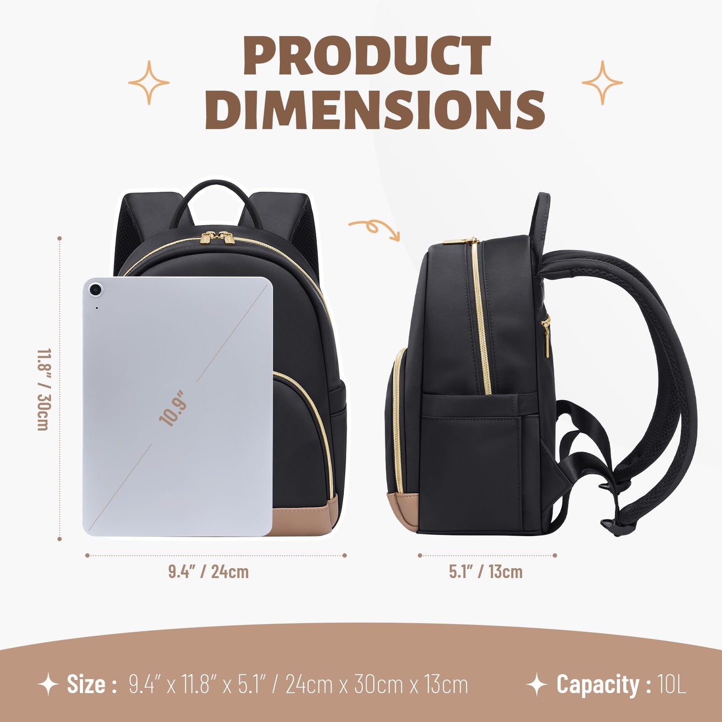 MDODO Small Backpack for Women Lightweight Stylish Mini Backpack Daypack Purses Cute Bookbag for Casual College Travel Daily,fit 10.9Inch iPad,Black