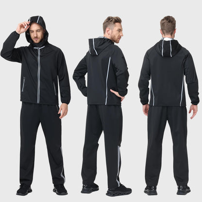 Donason Men's Sauna Suit Full Body Sweat Suit with Hood for Weight Loss Durable Jacket and Pants for Gym Workout Body Shaper Heat-Trapping Fitness Shapewear Long Sleeve Tracksuit with Zipper