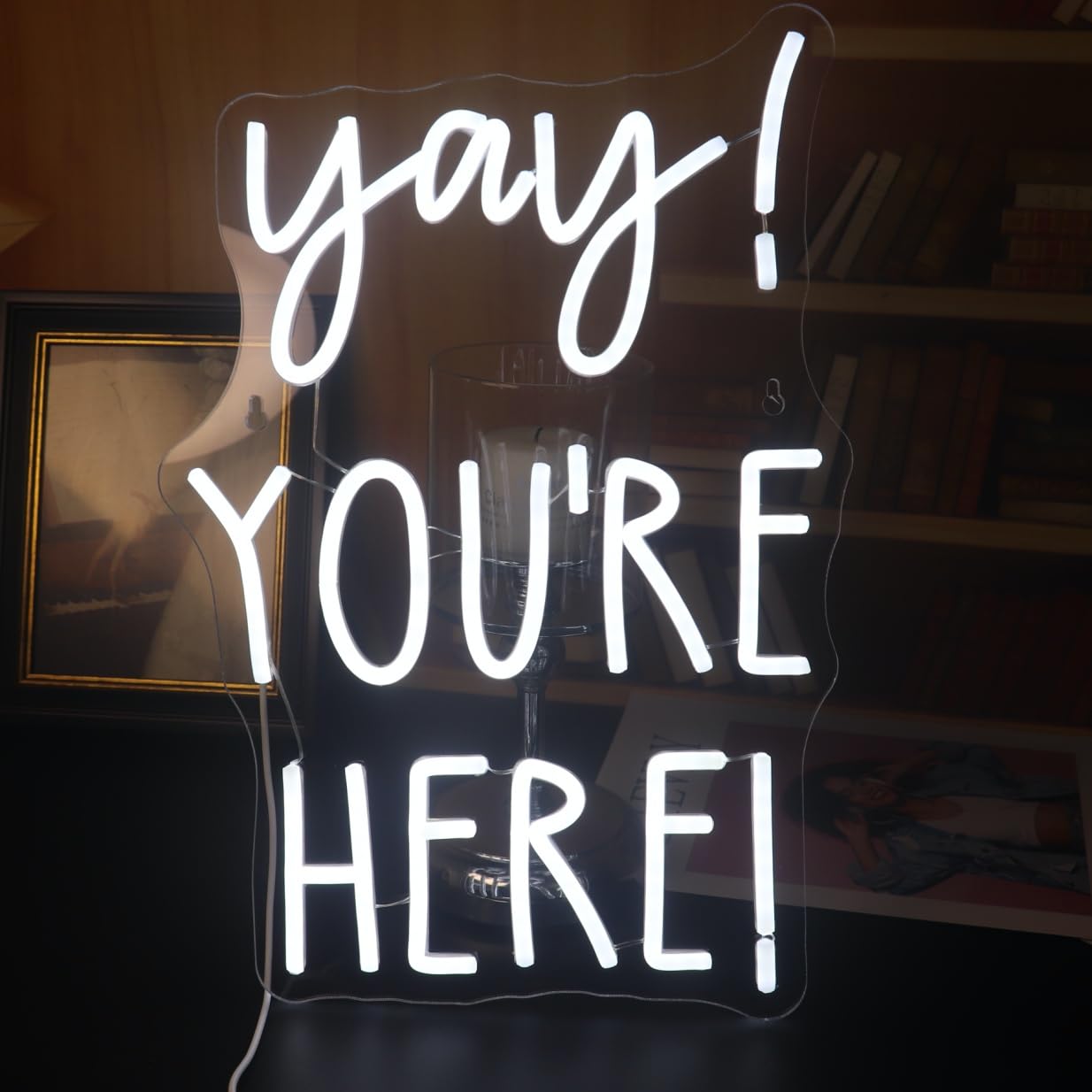 "Yay! You're Here!" Neon Sign, Positive Quotes Decorative Neon Lights for Home Room Classroom Wall Decor, Office Wall Decor Neon Light Sign, Christmas Birthday Gift,Thanksgiving Gift(white)