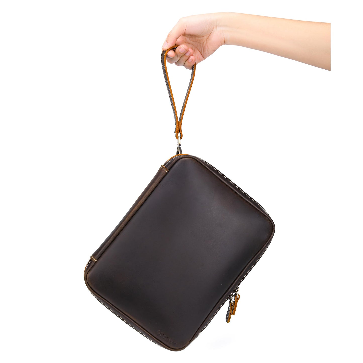 LANNSYNE Full Grain Leather Electronic Organizer Accessory Travel Tech Pouch, Cable Accessories Bag, Storage Carry Case for Charger, Phone, Power Bank, Cables
