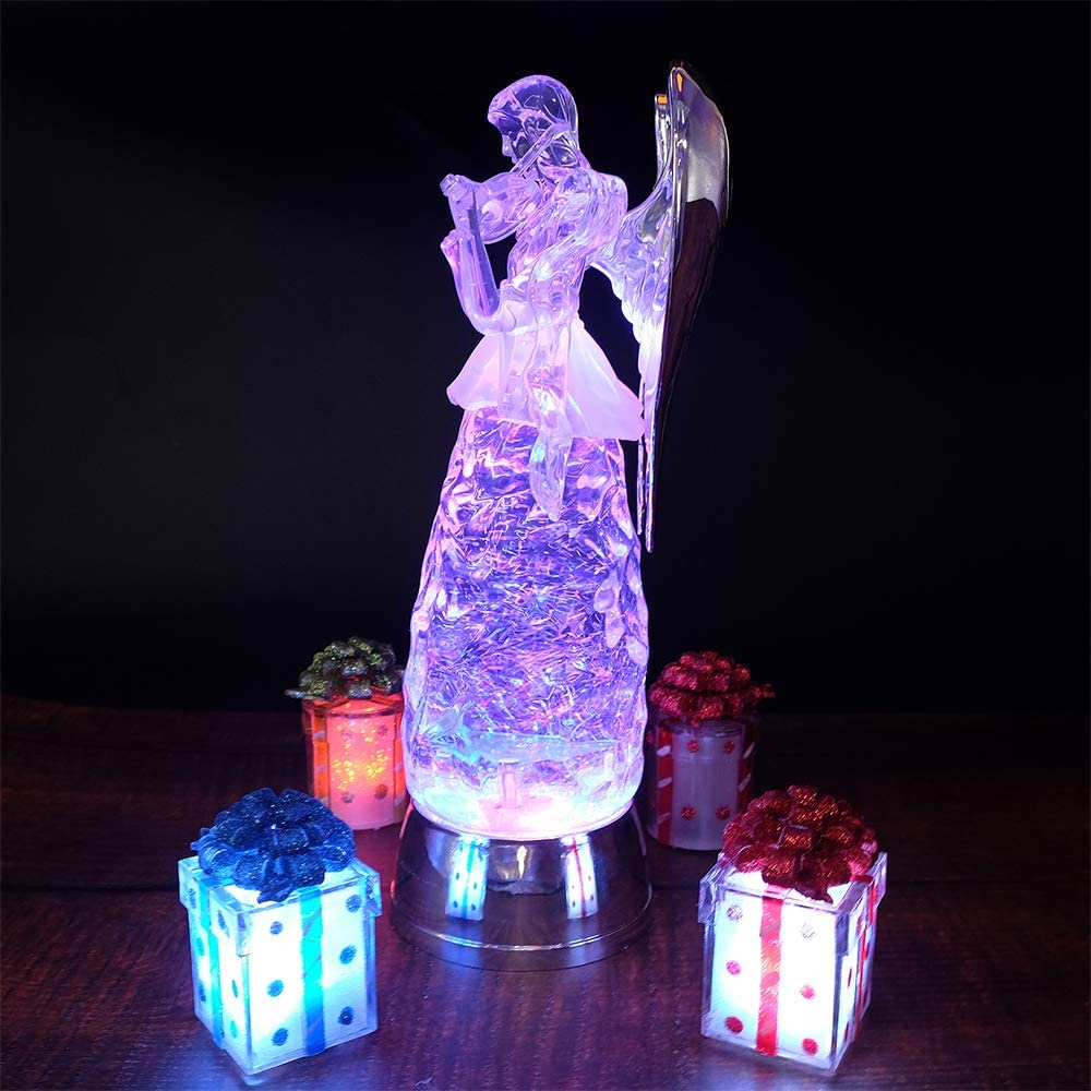 DRomance 11" Angel Snow Globe Lantern Battery Operated with 6 Hour Timer Color Changing LED Light Violin Angel Swirling Glitter Water Lamp Thanksgiving Christmas Holiday Decor Gift
