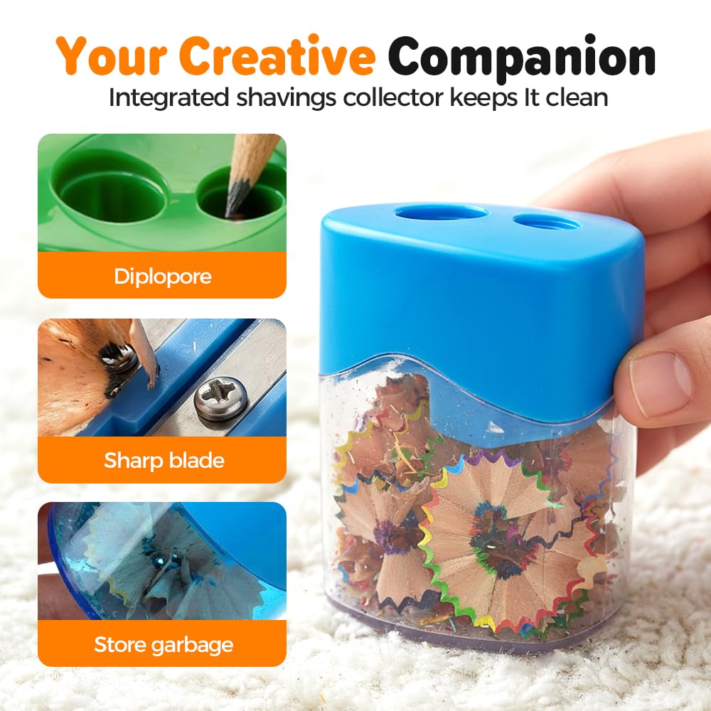 Pencil Sharpeners, 4 /8pcs Pencil Sharpeners Manual, Protable Dual Holes Compact Colored Handheld Pencil Sharpener with Lid for Artists Classroom School Office (4PCS-A)