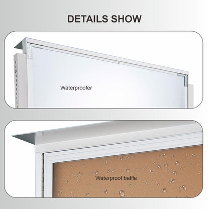 Standing Enclosed Bulletin Board 36”x48” Weather-Resistant Outdoor Noticeboard with Locking Doors，Community Sign with Metal Pole & Silver Aluminum Frame & Cork Presentation Board
