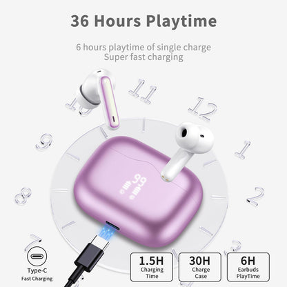 Wireless Earbuds, 2026 Bluetooth 5.4 Ear Buds in Ear with 4 ENC Noise Cancelling Mic, New Wireless Earphones HiFi Stereo Deep Bass 40H Playtime, In-Ear Bluetooth Earbuds LED Display IP7, Violet