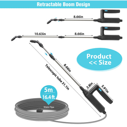 SideKing Battery Powered Sprayer Wand, 23.6inch Electric Sprayer Telescopic Watering Wand with 16.4FT Hose, Rechargeable and Portable Spray Wand for Gardening (3 Nozzles)