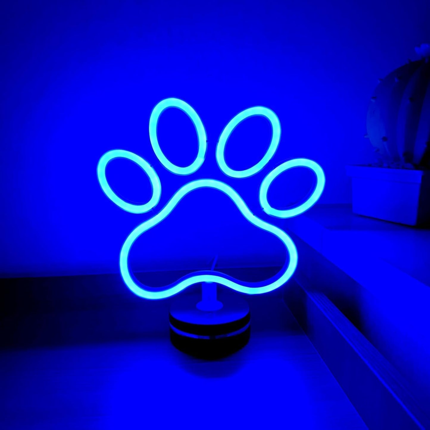 Dog Paw Neon Sign Lamp Dimmable LED with Standable Base and Touchable Switch,USB or 3-AA Battery Powered Neon Signs LED Desktop Wall Decoration for Party, Bedroom ，Birthday Christmas Gift