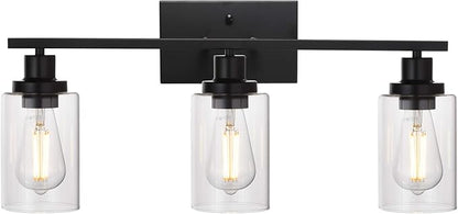 MELUCEE Bathroom Vanity Light Fixtures 24 Inches Length 3 Lights Wall Sconce Black with Clear Glass Shade for Bedroom Living Room Hallway Kitchen (Patent No.: US D963914 S)