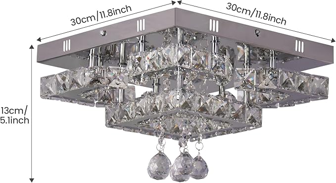CXGLEAMING 11.8" Modern Crystal Chandelier LED Ceiling Light Fixture Suitable for Kitchen Corridor Hallway Bedroom Bathroom Dining Room 4 Petals/Raindrop Ball Square Remote Control/APP (dimmable)