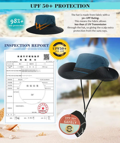 TOP-EX L/XL Sun Hats for Women & Men with Wide Brim, UV Protection UPF 50, Waterproof Safari Hat Boonie Hats, Foldable & Breathable & Adjustable for Fishing Trekking Travel, Navy 60-63CM