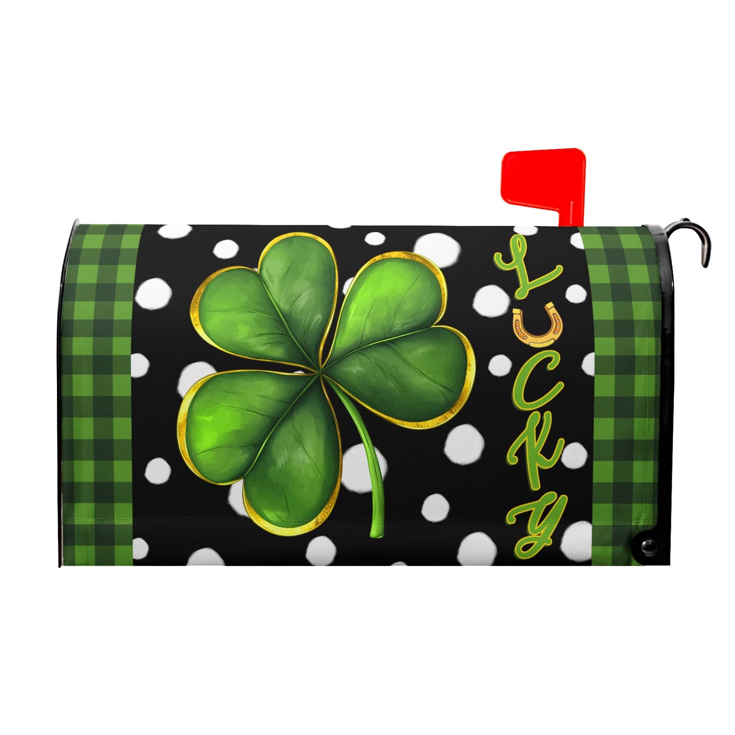 Happy St Patricks Day Mailbox Covers Magnetic Large Size 25X21 Inch St. Patrick's Day Shamrock Clover Welcome Mailbox Cover Lucky Green Buffalo Plaid Decor Post Letter Box Wrap for Irish Garden Yard