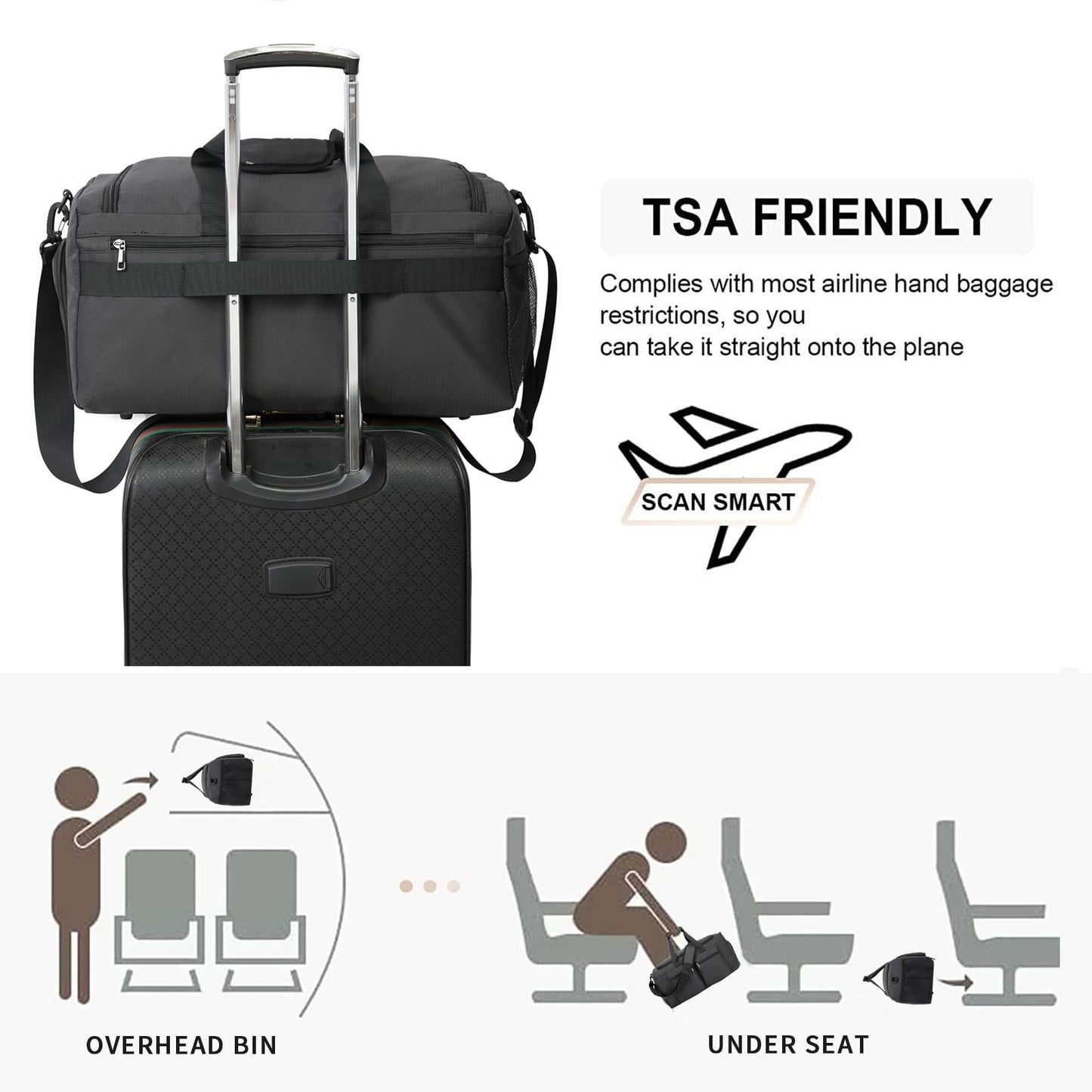 Travel Bag, A01 Black, Carry on-21ich, Fashion