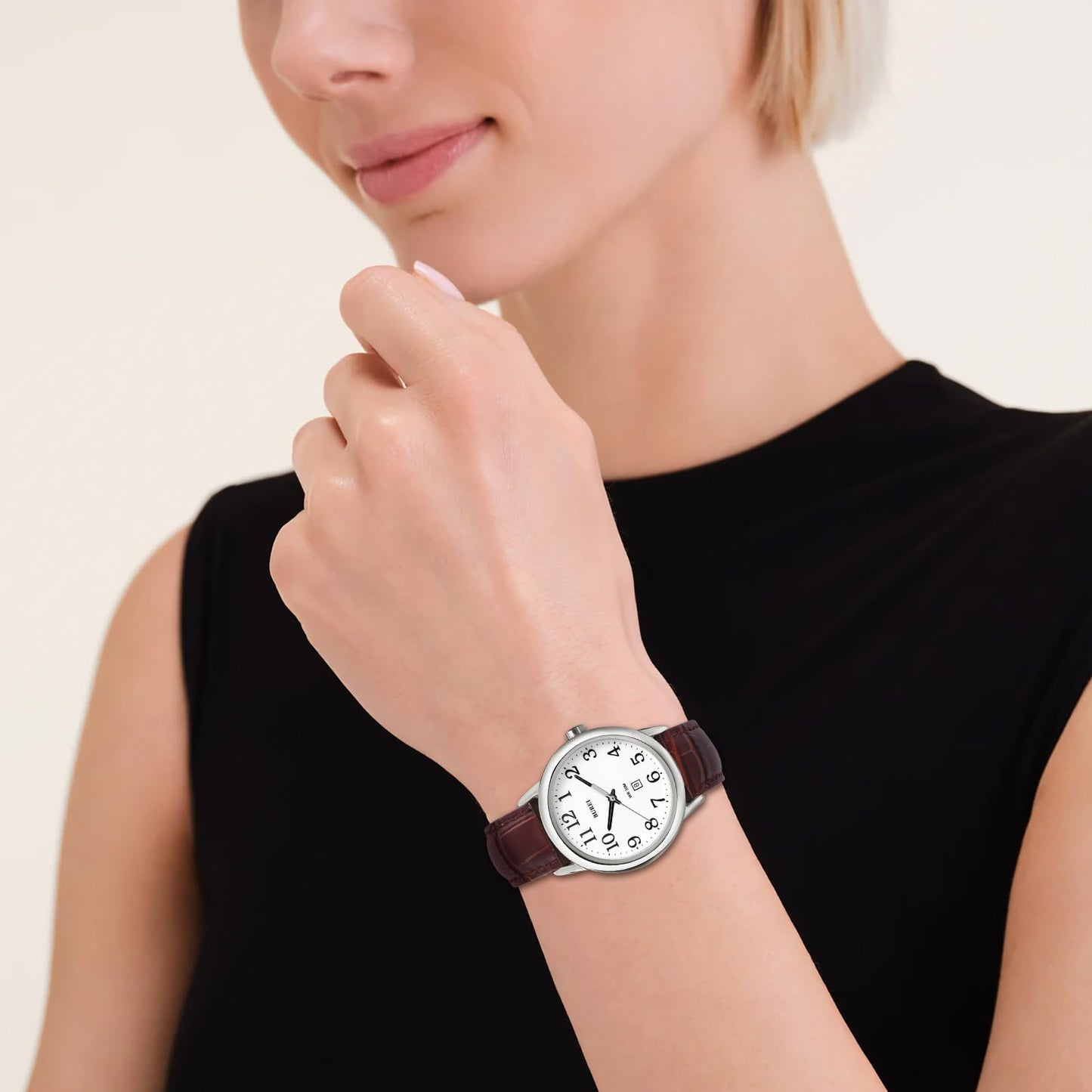 BUREI Women’s Watch 35mm Brown Minimalist Quartz Watch Soft Leather Strap Unisex Casual Dress Watch 3ATM Waterproof