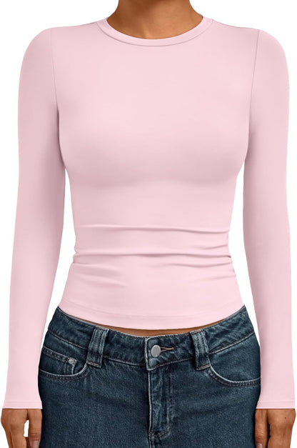 AUTOMET Womens Long Sleeve Shirts Basic Compression Going Out Crop Tops Fall Fashion Y2K Clothes 2025