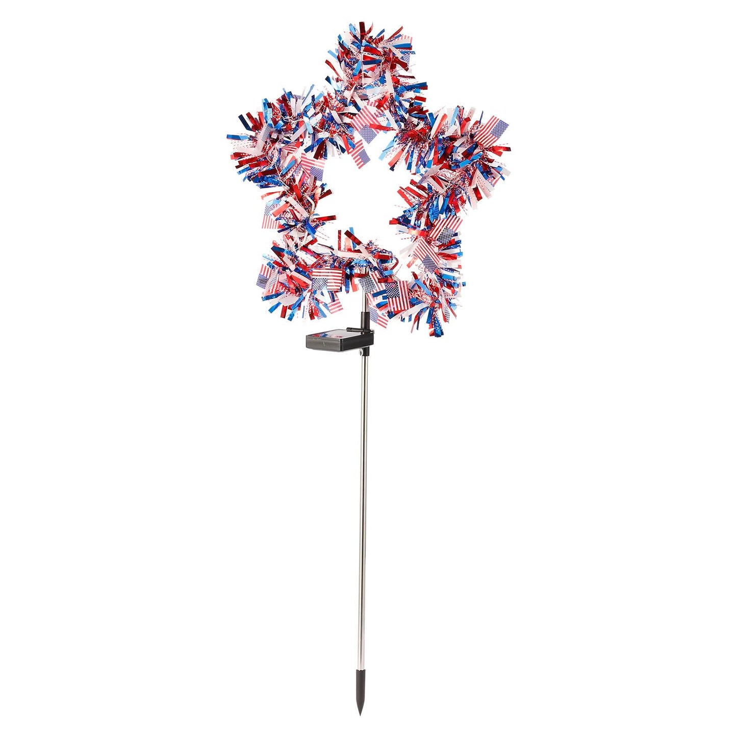 Kaitesla 2 Pack July 4th American Flag Solar American Flag Lights July 4th Solar Patriotic Flag Lights, 8 Modes Garden Pile Lights 50 LED Garden Landscape Lights Street Lights (Red White & Blue)