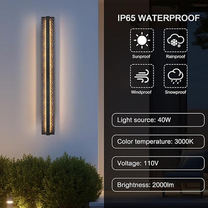 LamQee 39.4" Long Outdoor Modern LED Wall Light 3000K 2000LM, Hammered Wrought Iron and Aluminum, Linear Exterior Lighting Fixtures Wall Mount Waterproof Outside Sconce for House Porch Patio Garage