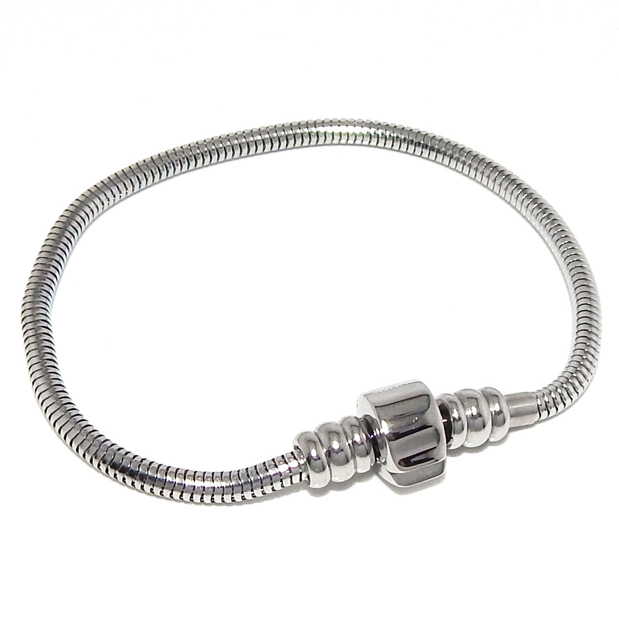 ICYROSE Stainless Steel Starter Charm Bracelet Barrel Snap Clasp UNSCREW END TO ADD CHARMS (9 inches)