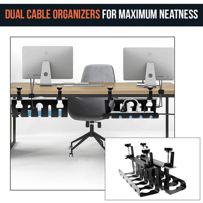 2Pcs 15.75 Inch Super Sturdy Gaming Cable Management Standing Desk wire organizer Large cord basket Under desk rack Mount With Clamps & Screws power strip holder chord organization j channel No Damage