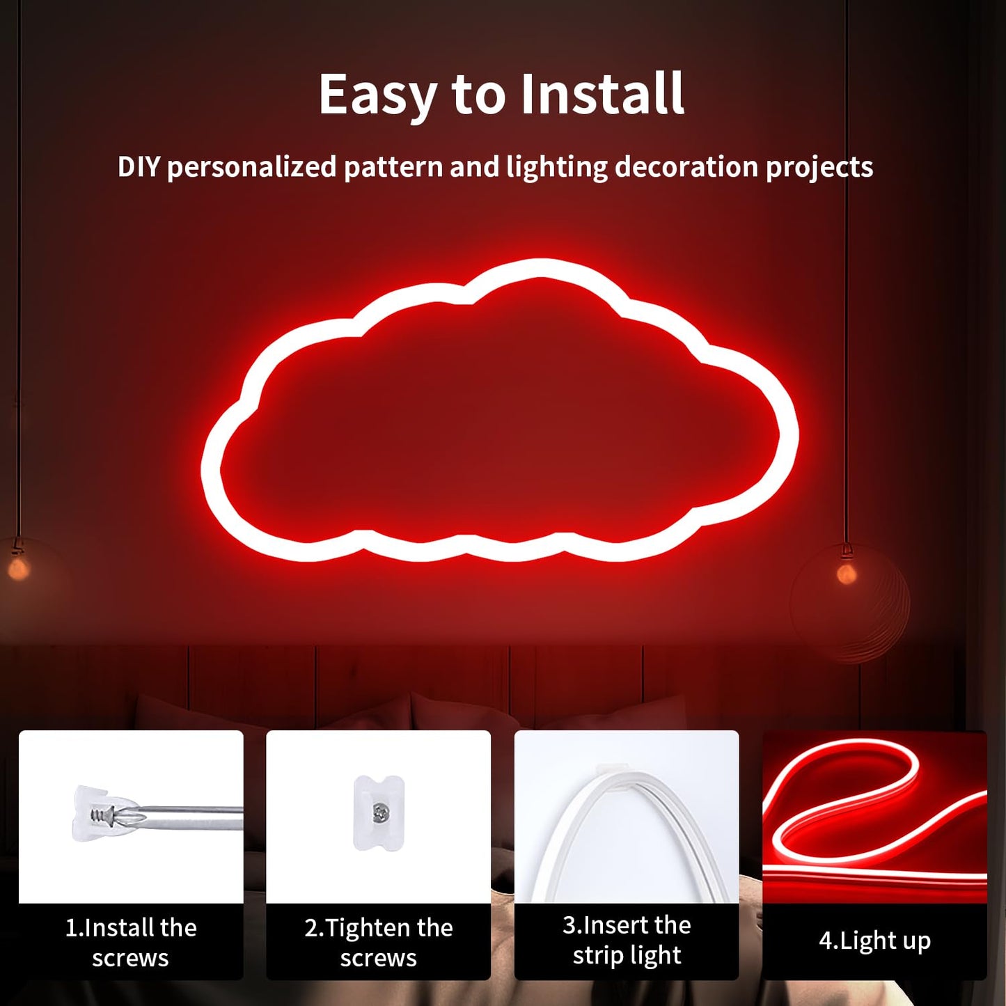 iNextStation Red Neon LED Light Strip, 16.4FT DC12V Flexible Silicone Neon Rope Lights with Touch Dimmer, IP65 Waterproof Cuttable Light Strip Kit for Gaming Room, Bedroom, Home Decor(with Plug)