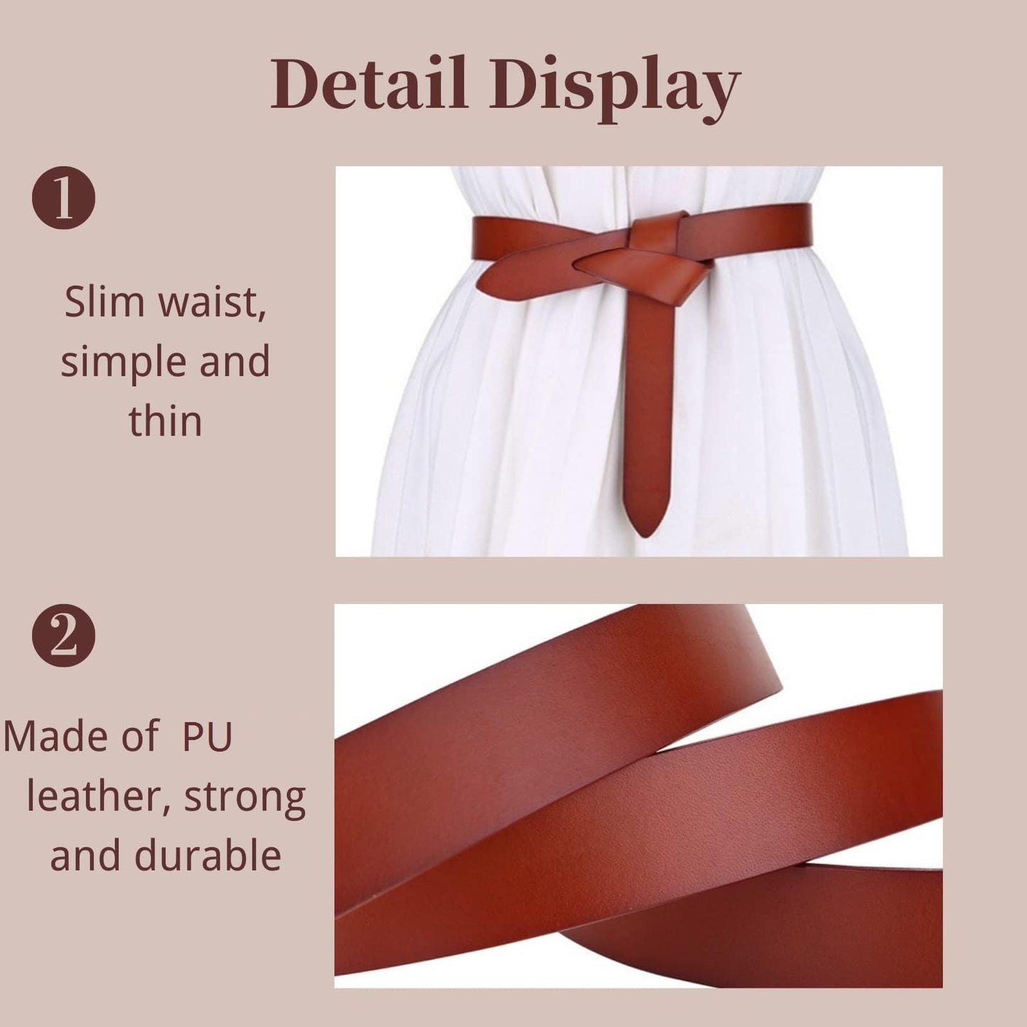 OZJABC Knot Belts For Women Soft Faux Leather Belt Fashion Tie Belts For Women Wrap Belt For Jeans Pants Dress (Brown)