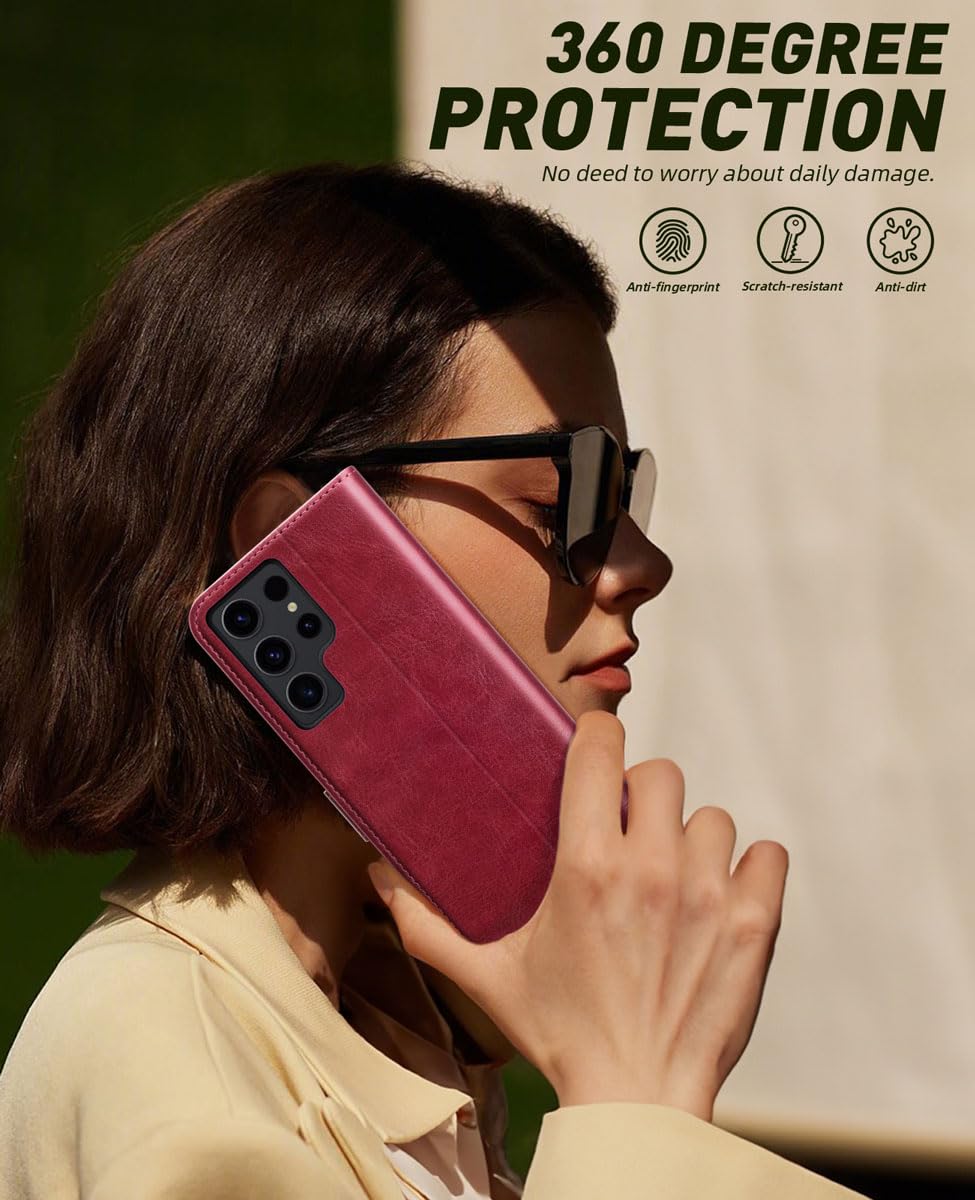 OCASE Compatible with Galaxy S24 Ultra 5G Wallet Case, PU Leather Flip Folio Case with Card Holders RFID Blocking Kickstand [Shockproof TPU Inner Shell] Phone Cover 6.8 Inch (2024), Red