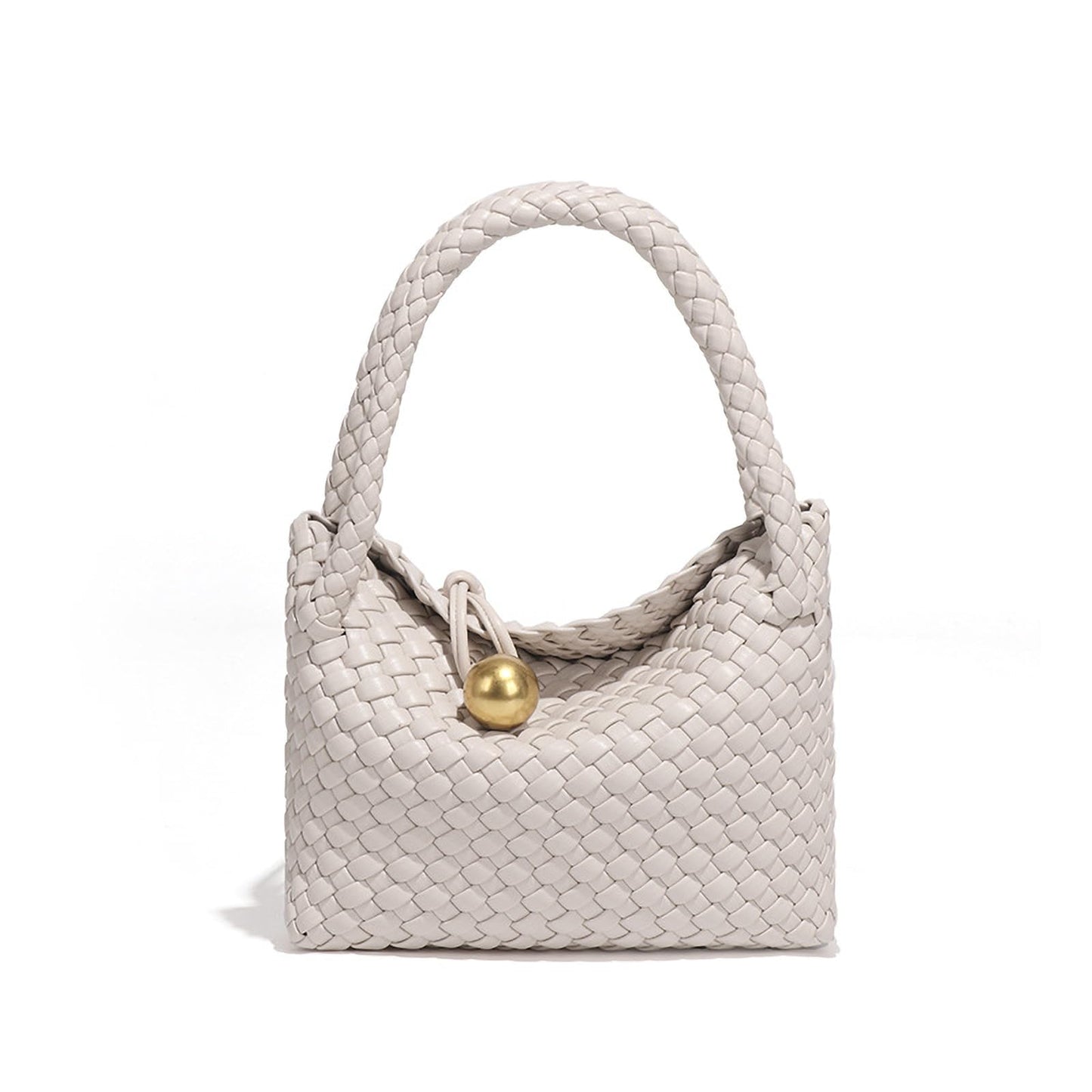 Waiyqju Mini Woven Women's Handbag Lightweight Luxury Vegan Leather Handle Fashion Business Daily Crossbody Bag (6# Off-white)
