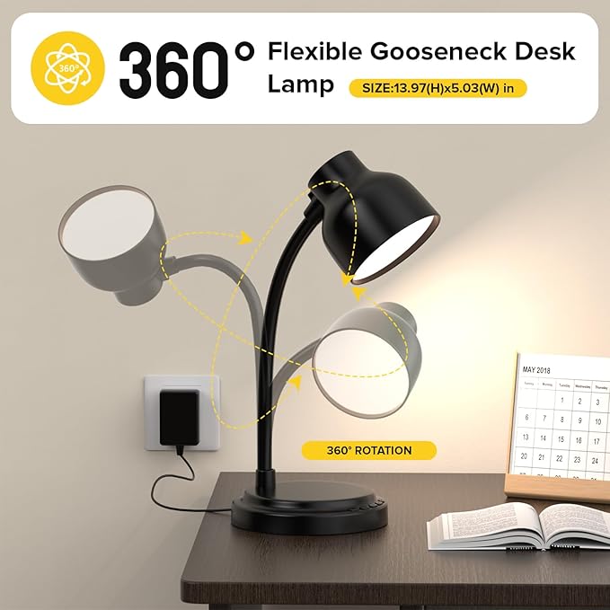 LED Desk Lamp for Office Home,Table lamp,Desk Lamp for College Dorm Room,4 Brightness,Dimmable Table Lamp Eye Caring Reading Light(Black)