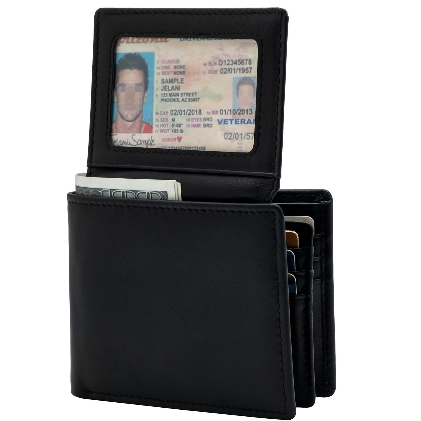 baotuiok Mens Bifold Leather Wallet with 14 Card Slots, 2 ID Windows, Large Capacity, and RFID Blocking Large Wallet for Men
