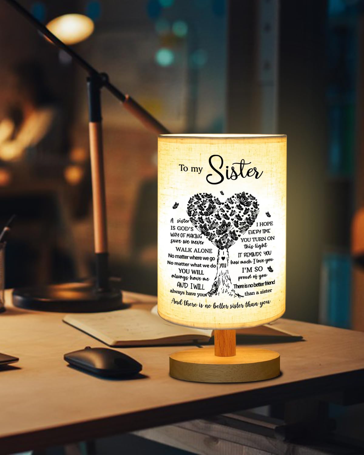 Gorgifty Sisters Gifts from Sister, to Sister Fabric Table Lamp, Sister Mothers Day Birthday Graduation Gifts for Sister, Bedside Table Lamp Gifts for Sisters from Sisters Adult