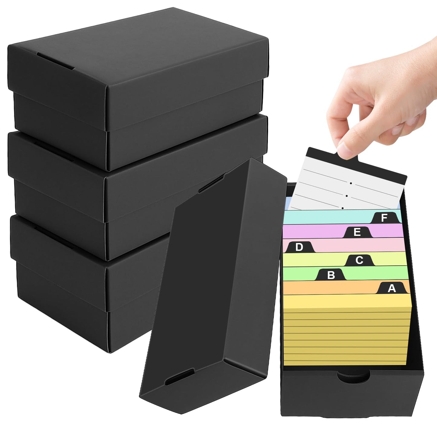 4Pack 3x5 Index Card Holder, Index Card Box Hold 4000 Cards, Flash Card Holder Index Cards Case 3x5 Note Card Organizer File Box Black Index Card Storage Box for 3''x5'' Notecard Flashcard Recipe Card