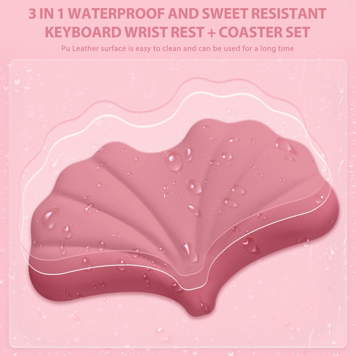 Leather Keyboard Wrist Rest Set, Wrist Rest for Keyboard and Mouse,Wrist Rest with Non-Slip PU Base, Comfortable Memory Foam Ergonomic Wrist Support Pad Arm Cushion for Computer Laptop Mac, Hot Pink