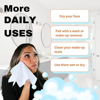 50 Pack Large Disposable Face Towels, Facial Wipes, Super Soft and Thick