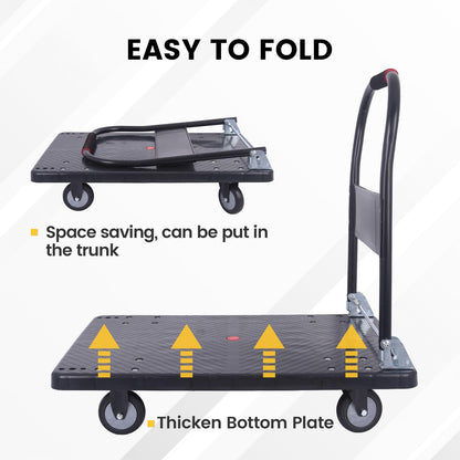 DEGEDUN Foldable Push Cart Dolly 660 lbs,Moving Platform Hand Truck Black,with 360° Swivel Wheels, for Home Garage Workshops, Loading, Storage, Warehouse