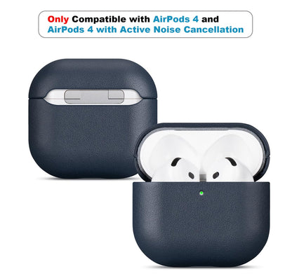 LOPIE Handmade Case for AirPods 4 / AirPods 4 with Active Noise Cancellation Leather Case, Fully-Wrapped with Top Grain Leather, Protective Hard Shell Cover for Gen 4 AirPods - Blue