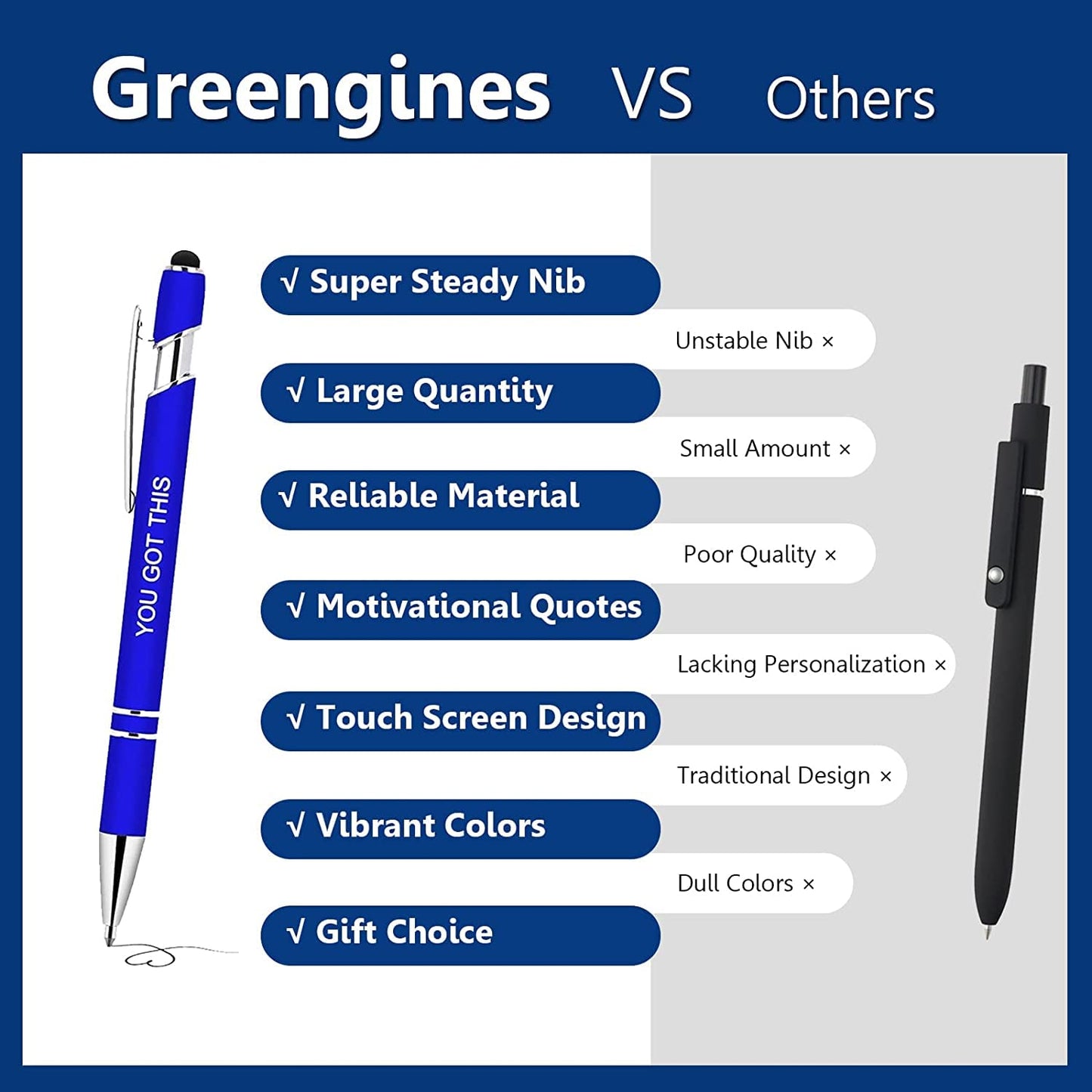 Greengines 100 PCS Inspirational Pens Bulk, Motivational Ballpoint Pen with Stylus Tip Funny Ink Pens Bulk Inspirational Gifts for Women Coworkers Office Supplies Black Ink…