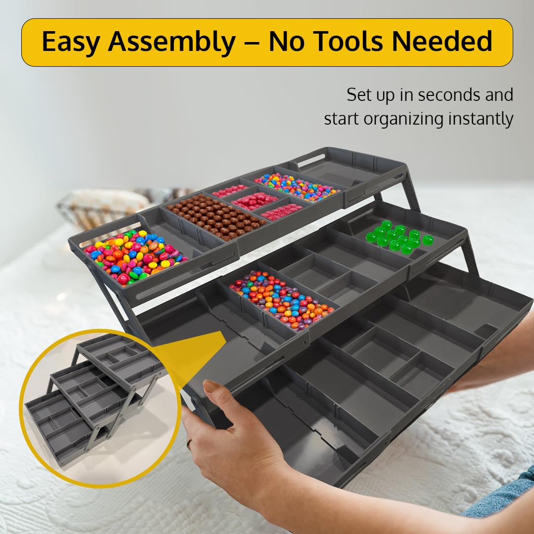 3 Tier Drawer Organizer, Multi Level Smart Drawer Organizer for Desk, Expandable Organizer for Office, Makeup, Jewelry, Kitchen, Folding Storage for Home and Office Drawers & Craft Organizer - Gary