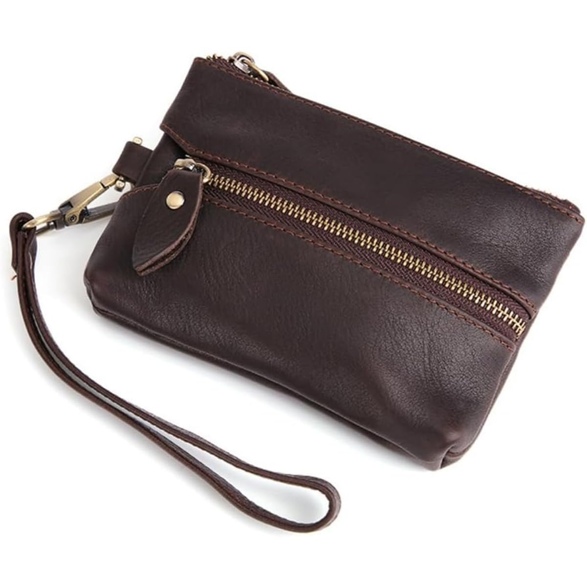 ZYLOXAR Genuine Leather Wallet Zipper Coin Purse with Keychain Wrist Bag Hand Bag Organizer Card Case Storage for Men (Brown)