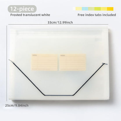 Expanding File Folder with Tabs, 13 Pockets File Organizer Accordion File Holder ，with Elastic Buckles Closure, A4 Paper Document Organizer for Home School Office (1, Transparent White)