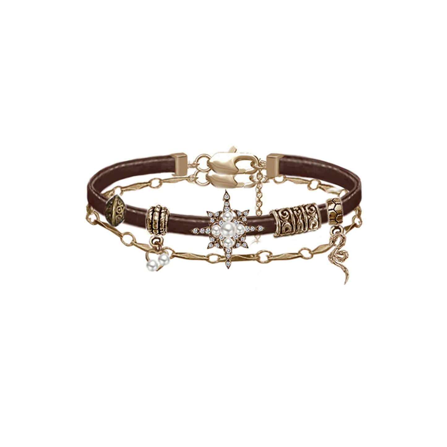 MASW Original design Retro style Fashion Boho Multi-Layer bracelet Brown leather Star Gothic bracelet for women gift M2593001