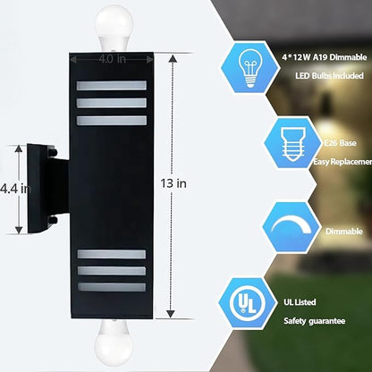 Motion Sensor Outdoor Wall Lights, Dusk to Dawn Exterior Light Fixture with 3 Modes, Waterproof Modern Dimmable Porch Light with Up Down Lighting for Patio, Garage, Front Door, Matte Black, 2Pack