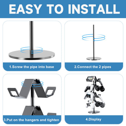 Karanava Controller Holder 4 Tier,Headphone Stand - Adjustable Headset Holder for Xbox PS5 PS4 Switch Pro - Gaming Accessories Storage for Gamer,Desk/Floor(Black)