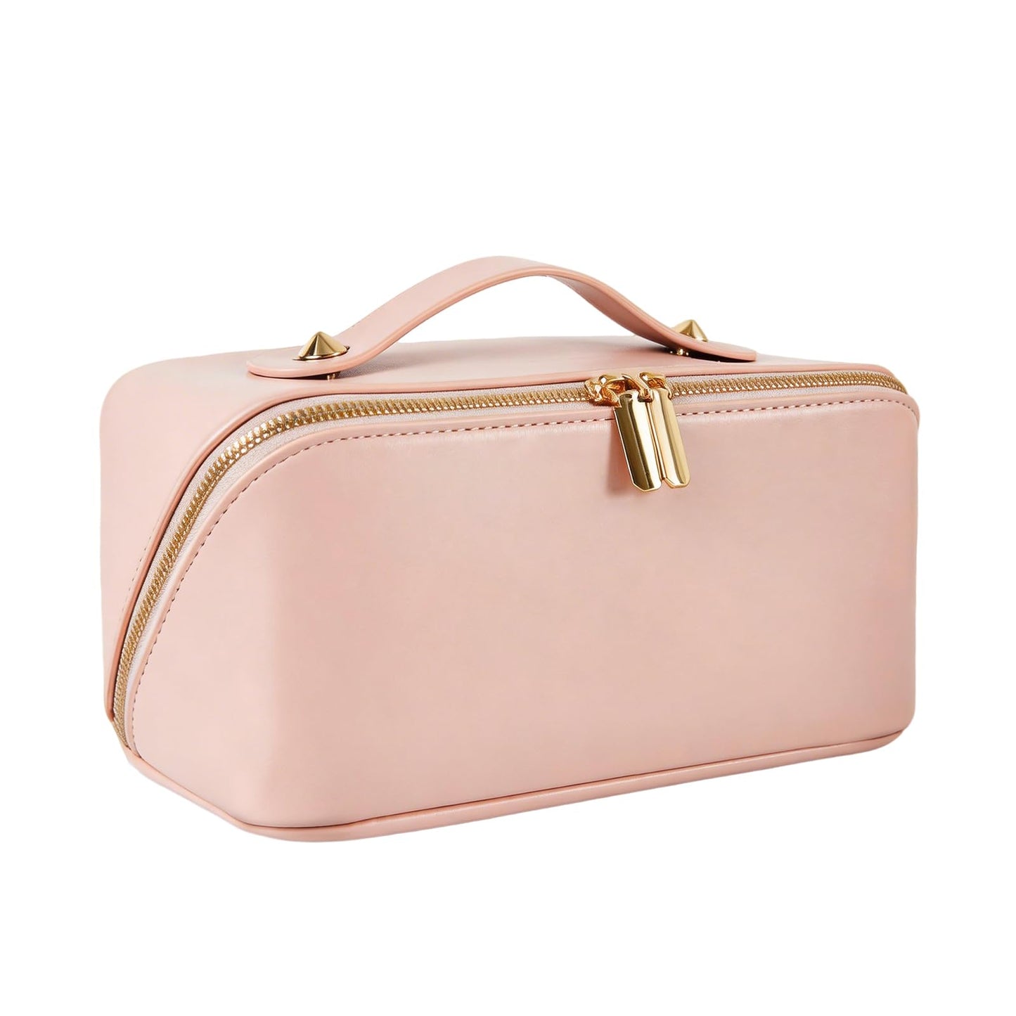 IDELCHOIS Travel Makeup Bag Large Capacity Cosmetic Bags for Women, Waterproof Toiletry Bag Open Flat Makeup Bag with Compartments and Handle, Portable Cosmetic Organizer Pouch, Pink