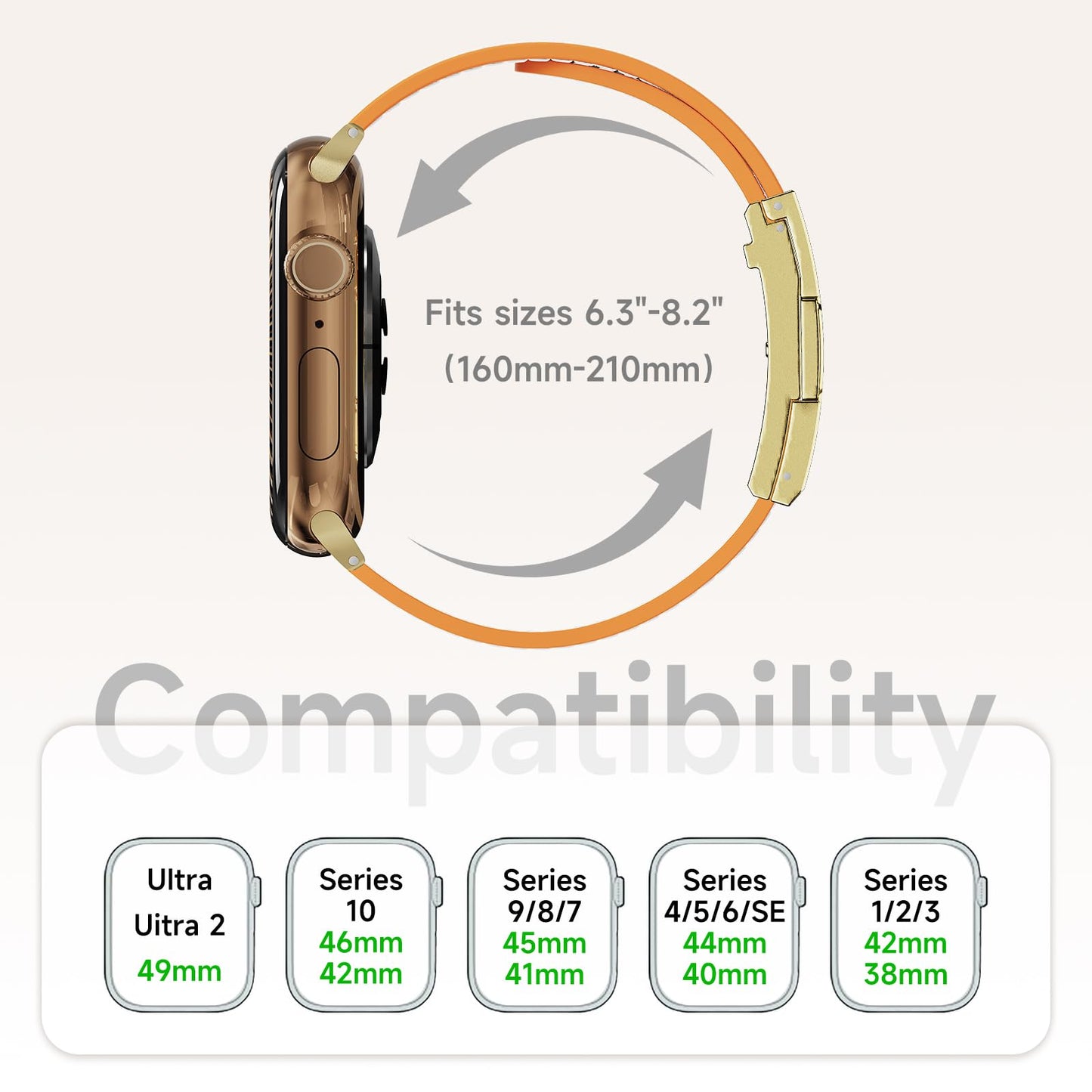 Leather Band Compatible with Apple Watch BandUltra 2 1 Series 10/9/8/7/6/5/4/SE,H-Shaped Buckle strap for iWatch 38/40/41/42/44/45/46/49mm Women Men (Orange Band + Gold H Buckle, 38mm 40mm 41mm 42mm)