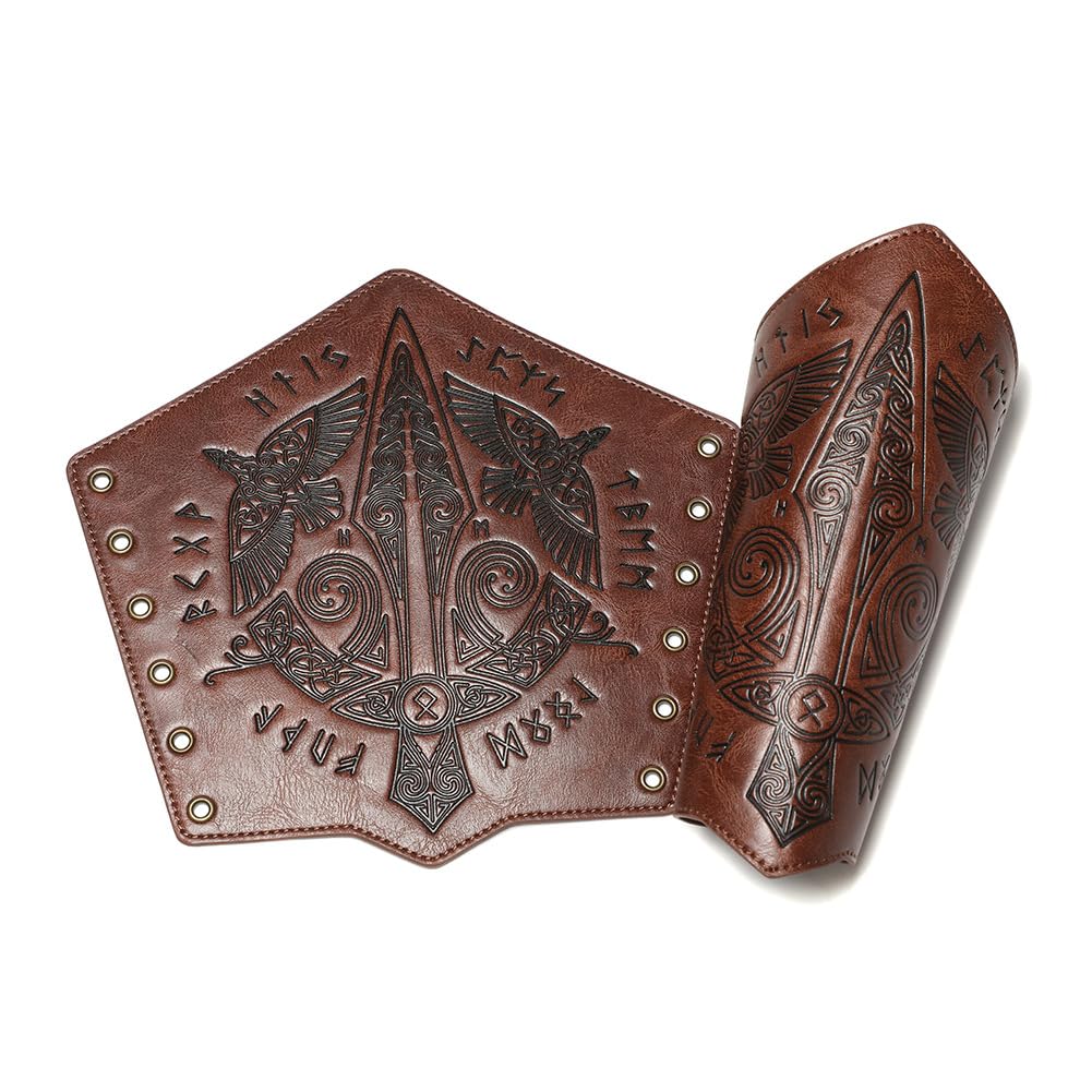 Medieval Leather Bracers for Men Embossed Sword Viking Leather Bracers Leather Arm Armer Archery Arm Guard Wristband Gauntlet Costumes Accessories 1 Pair