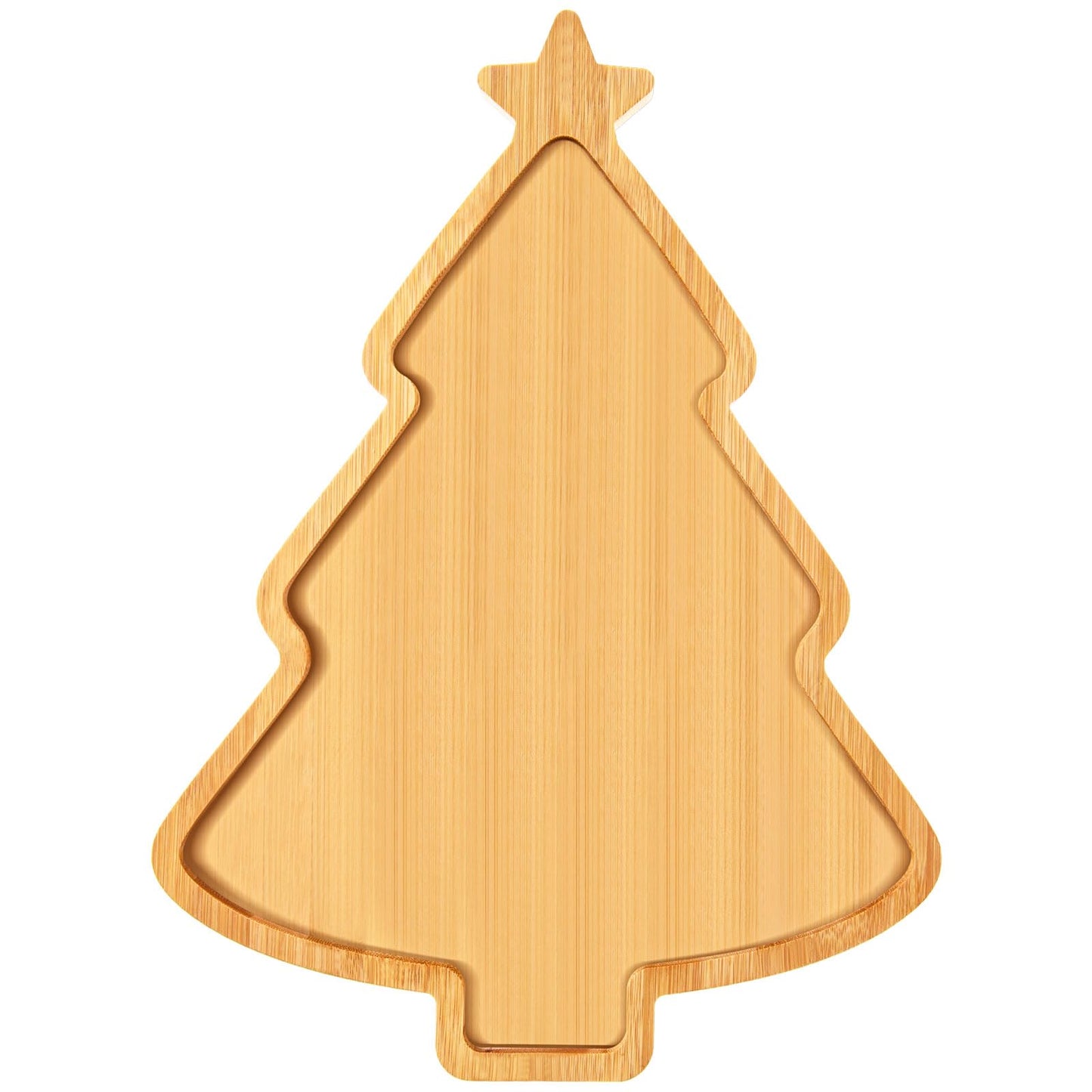 AWIZOM Christmas Tree Wooden Serving Tray Bamboo Platter Wooden Snack Cheese Charcuterie Board for Xmas Holiday Housewarming Present, 14.96x11.14x0.59